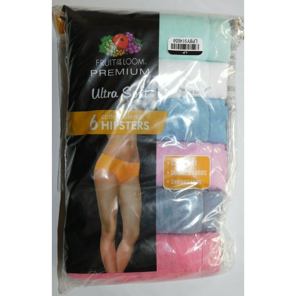 6 Pack Panties Fruit of the Loom Premium Ultra Soft Hipsters Size 6 / M Colorful